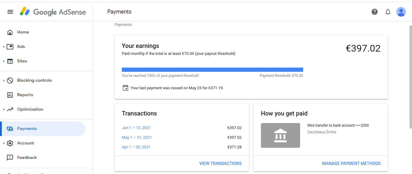 Google Adsense Payment
