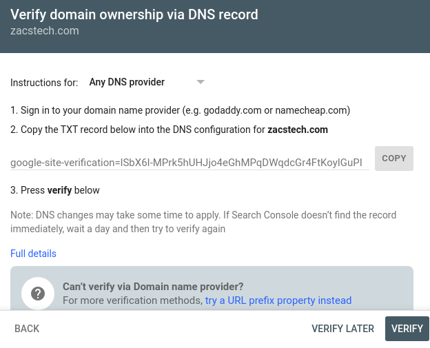 DNS Property Verification