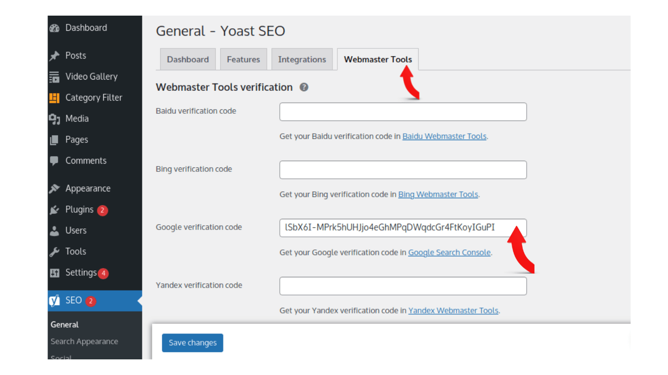 Yoast SEO General Webmaster Tools