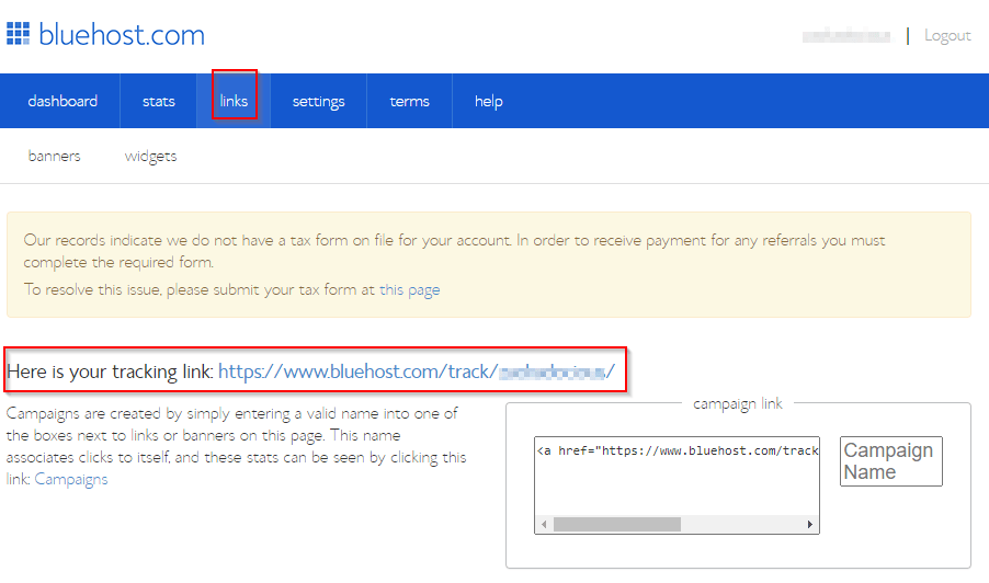Bluehost Affiliate Tracking Link