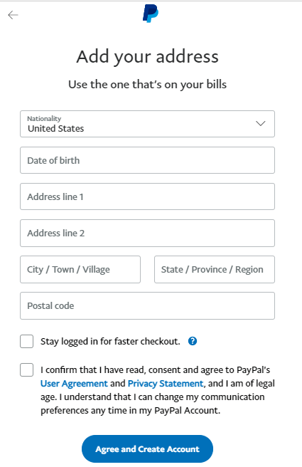 Add Your Address PayPal