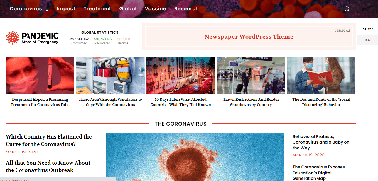 Newspaper Theme Review - Coronavirus template