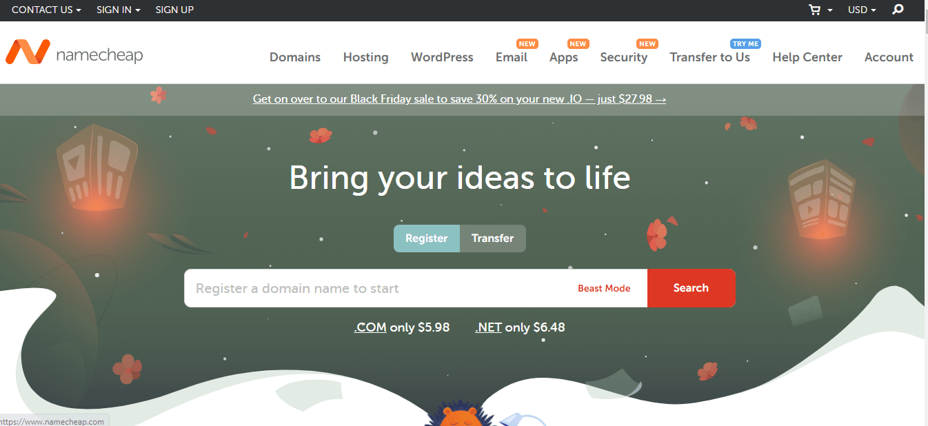 Namecheap Homepage